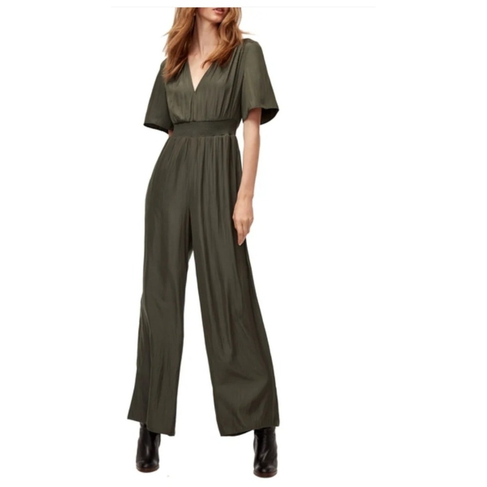 Wilfred‎ Illana Jumpsuit Women XS Olive Green  Smocked Wide Leg Flutter